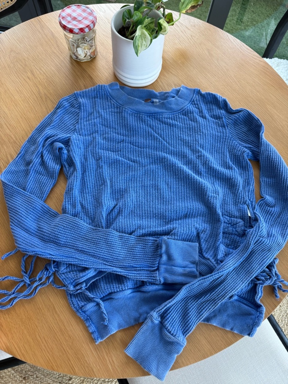 Free people Blue Knit Long-Sleeve Waffle Top